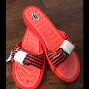 NWT Dr Scholl’s slides, orange/navy, size 9